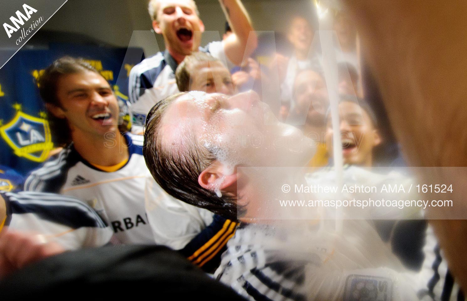 21 November 2011 - MLS Cup 2011 - Los Angeles Galaxy v Houston Dynamo - David Beckham celebrates winning the MLS with champagne