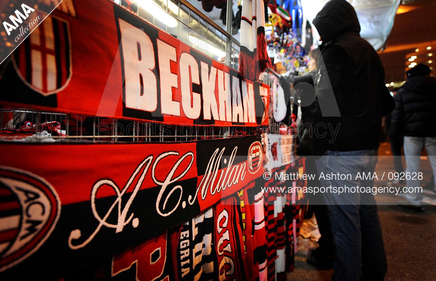 24 January 2010 -  Italy Serie A - Lega Calcio - Inter Milan v AC Milan - A David Beckham of AC Milan scarf