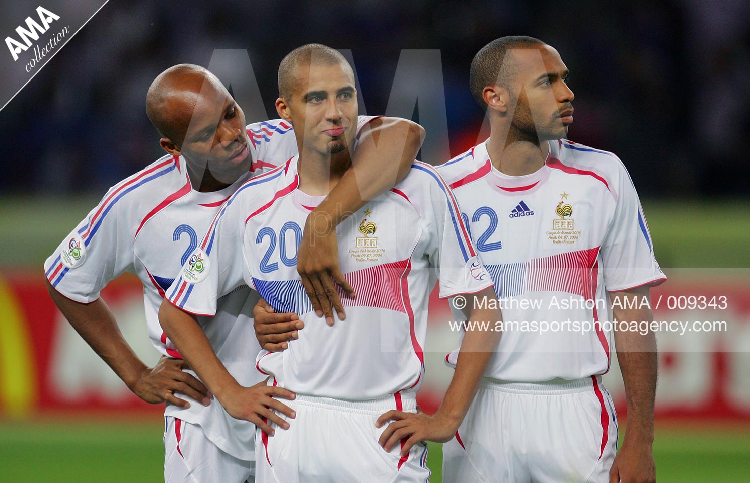 09 July 2006 - FIFA World Cup 2006 - Final - Italy v France - FIFA World Cup 2006 Final : A dejected Jean Alain Boumsong, David Trezeguet and Thierry Henry of France after losing on penalties to Italy