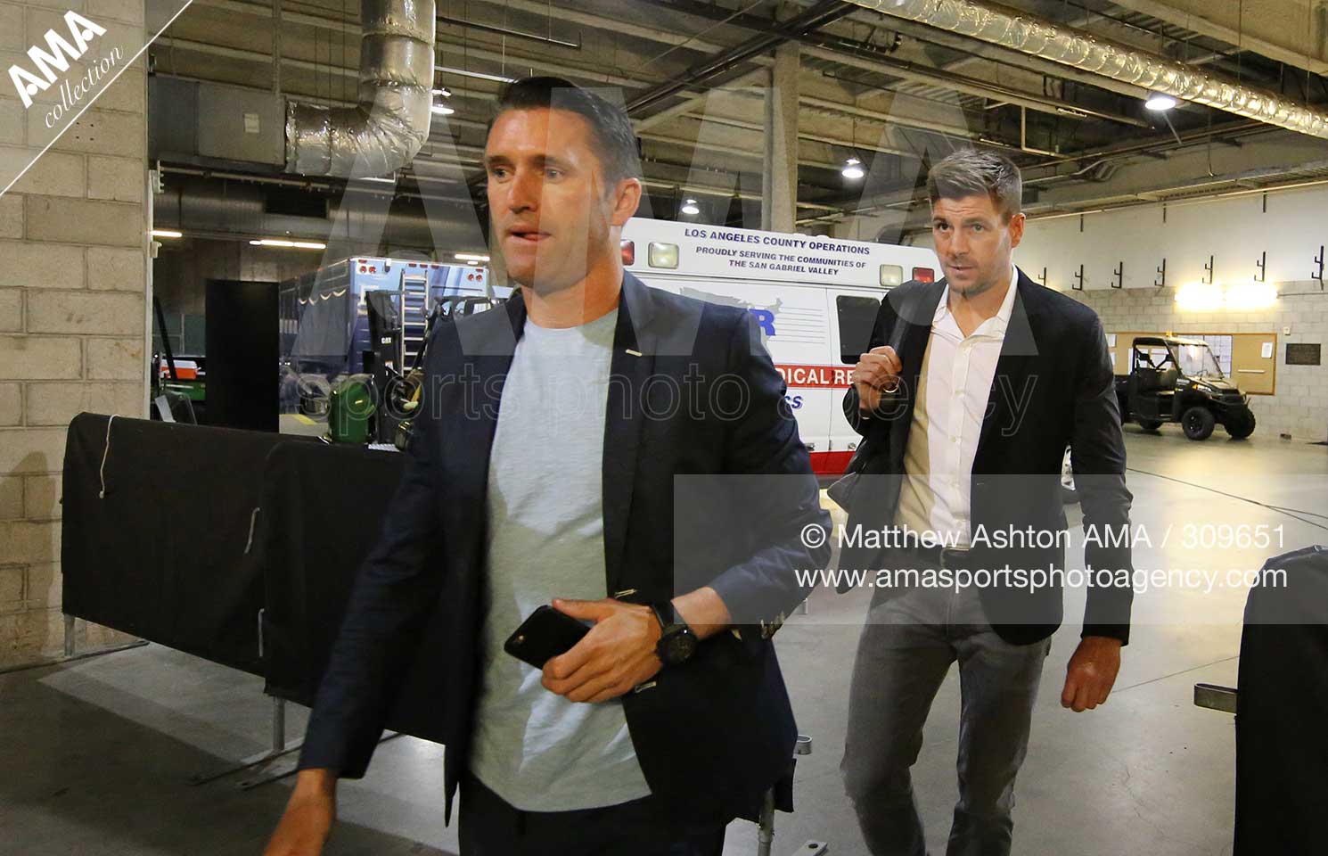 Steven Gerrard and Robbie Keane arrive together as Gerrard makes his debut for LA Galaxy  © Matthew Ashton / AMA 309651
