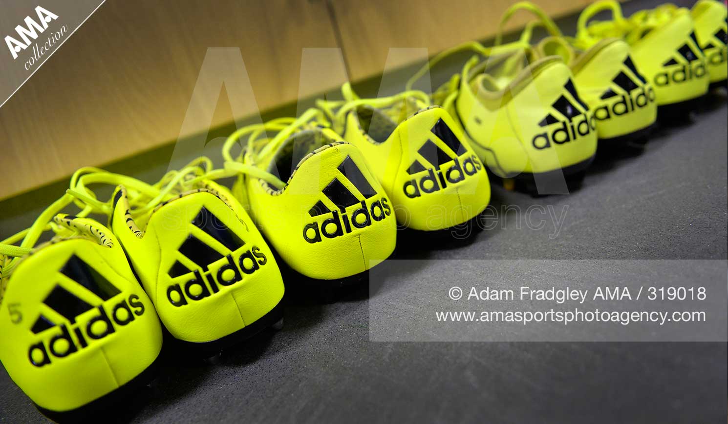 25 August 2015 Capital One Cup - Round Two - West Bromwich Albion v Port Vale FC - Adidas boots belonging to Claudio Yacob of West Bromwich Albion in the home dressing room  © Adam Fradgley / AMA 319018
