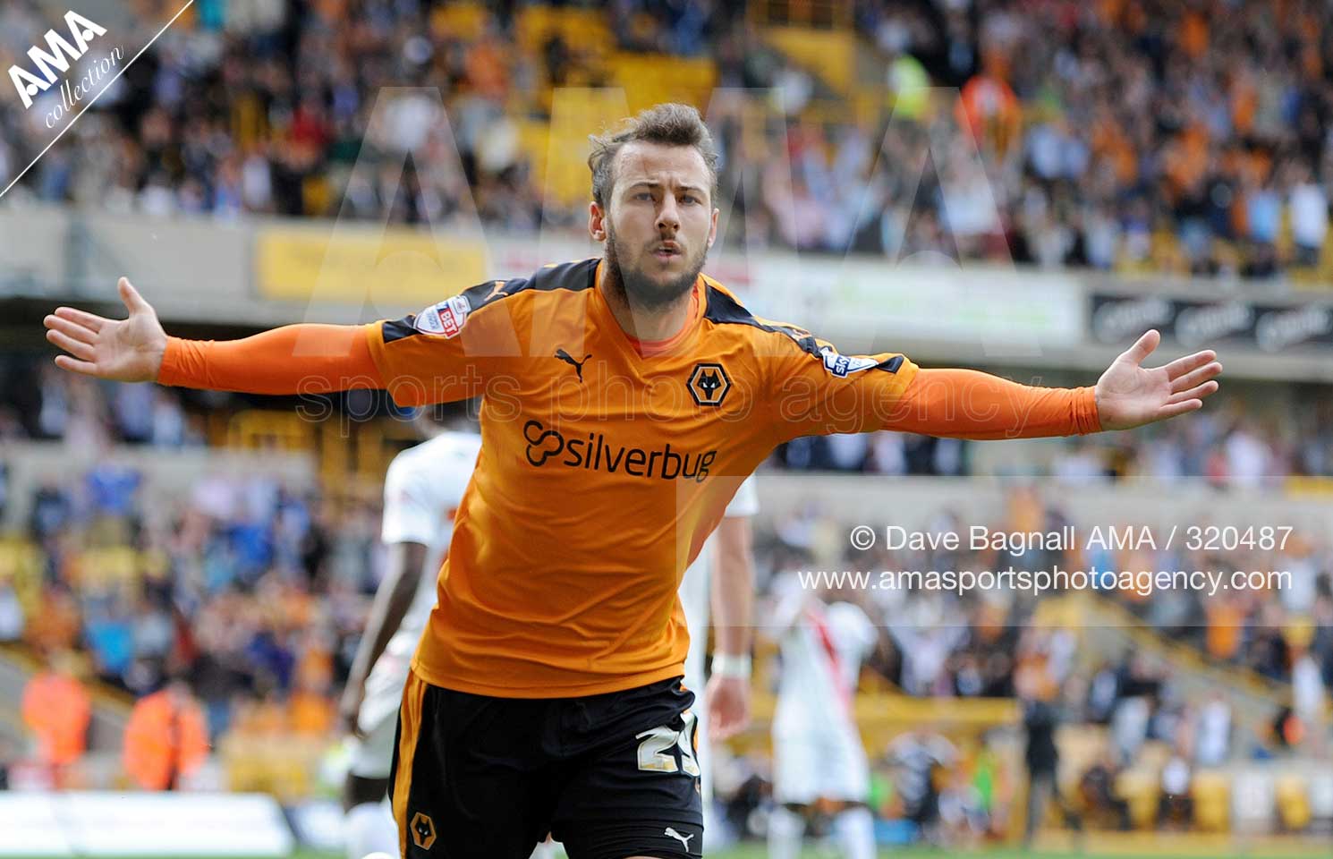 29 August 2015 Soccer - Sky Bet Championship - Wolverhampton Wanderers v Charlton - Adam Le Fondre of Wolverhampton Wanderers celebrates after scoring the winning goal to make it 2-1 © Dave Bagnall / AMA 320487