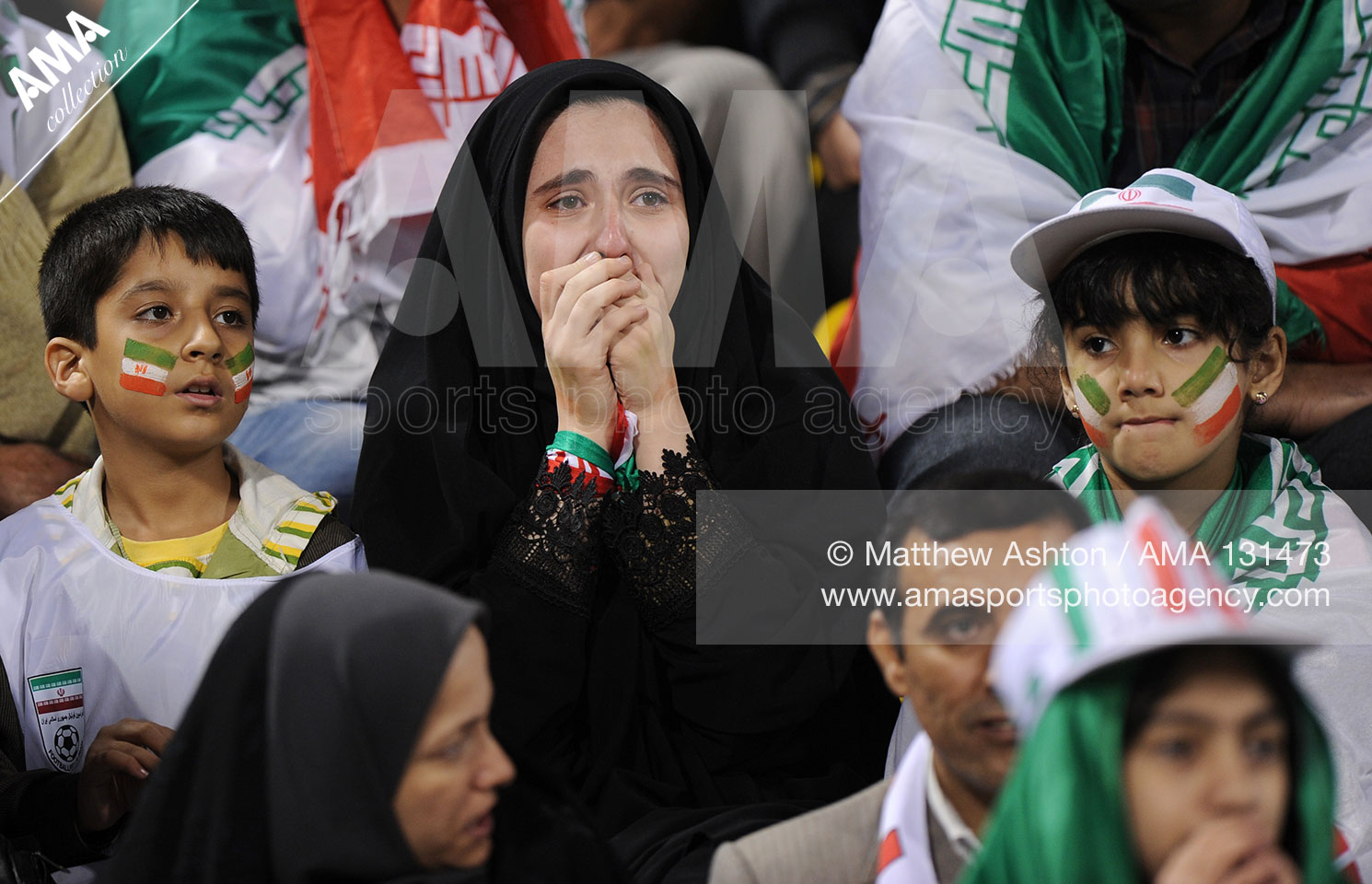 22nd January 2011 - Asian Cup 2011 - Quarter Final - Iran v South Korea - A female fan of Iran in tears crying after South Korea scored the opening goal of the game during extra time - In their own country there is a ban on women at matches after the Isla