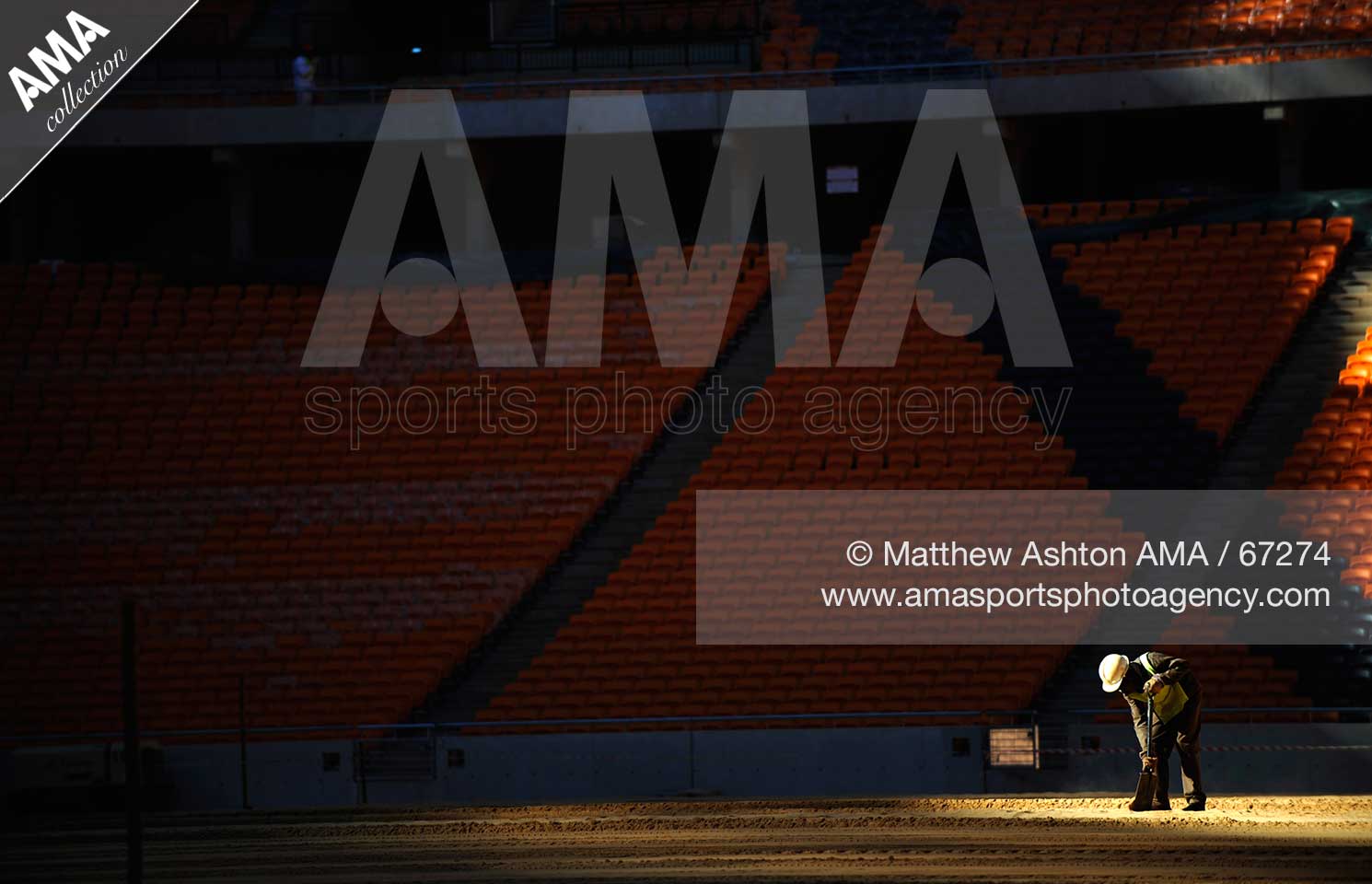 The pitch is leveled during the construction of Soccer City Stadium, Johannesburg - venue for FIFA 2010 South Africa World Cup Final.