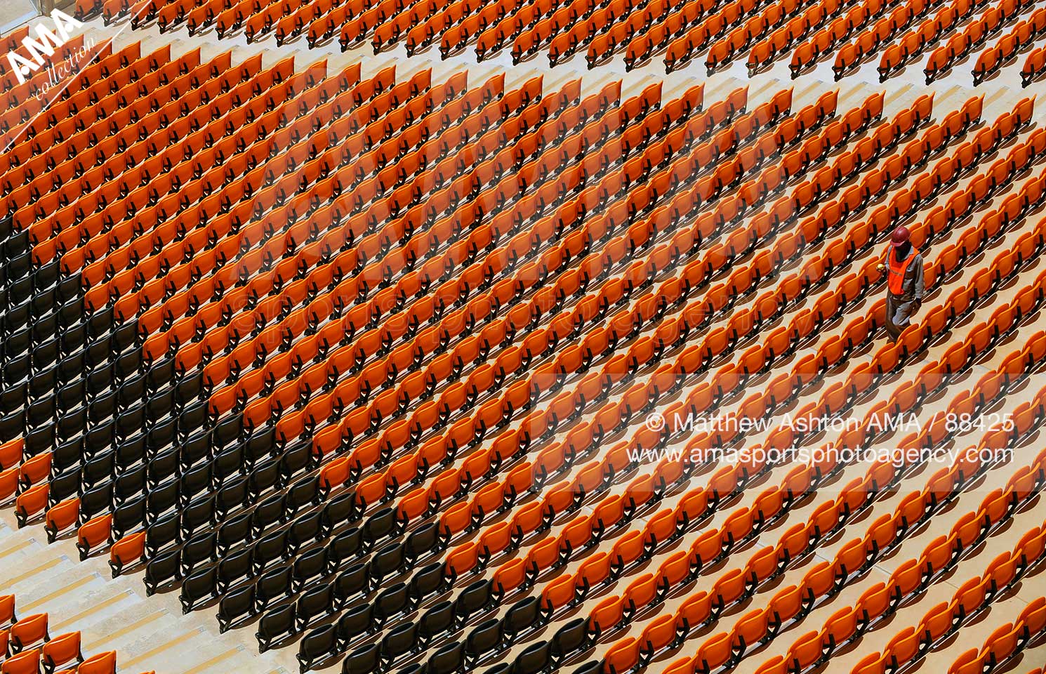 Orange and black seats at Soccer City Stadium in Johannesburg, South Africa. The host venue for the opening ceremony and FIFA World Cup 2010 Final