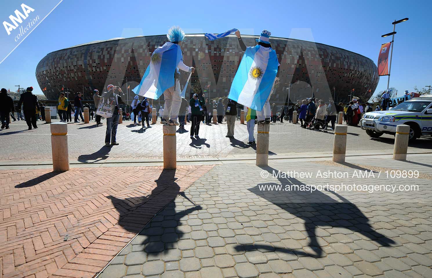 Two fans of Argentina outside Soccer City Stadium in Johannesburg for the Group B match Argentina v South Korea