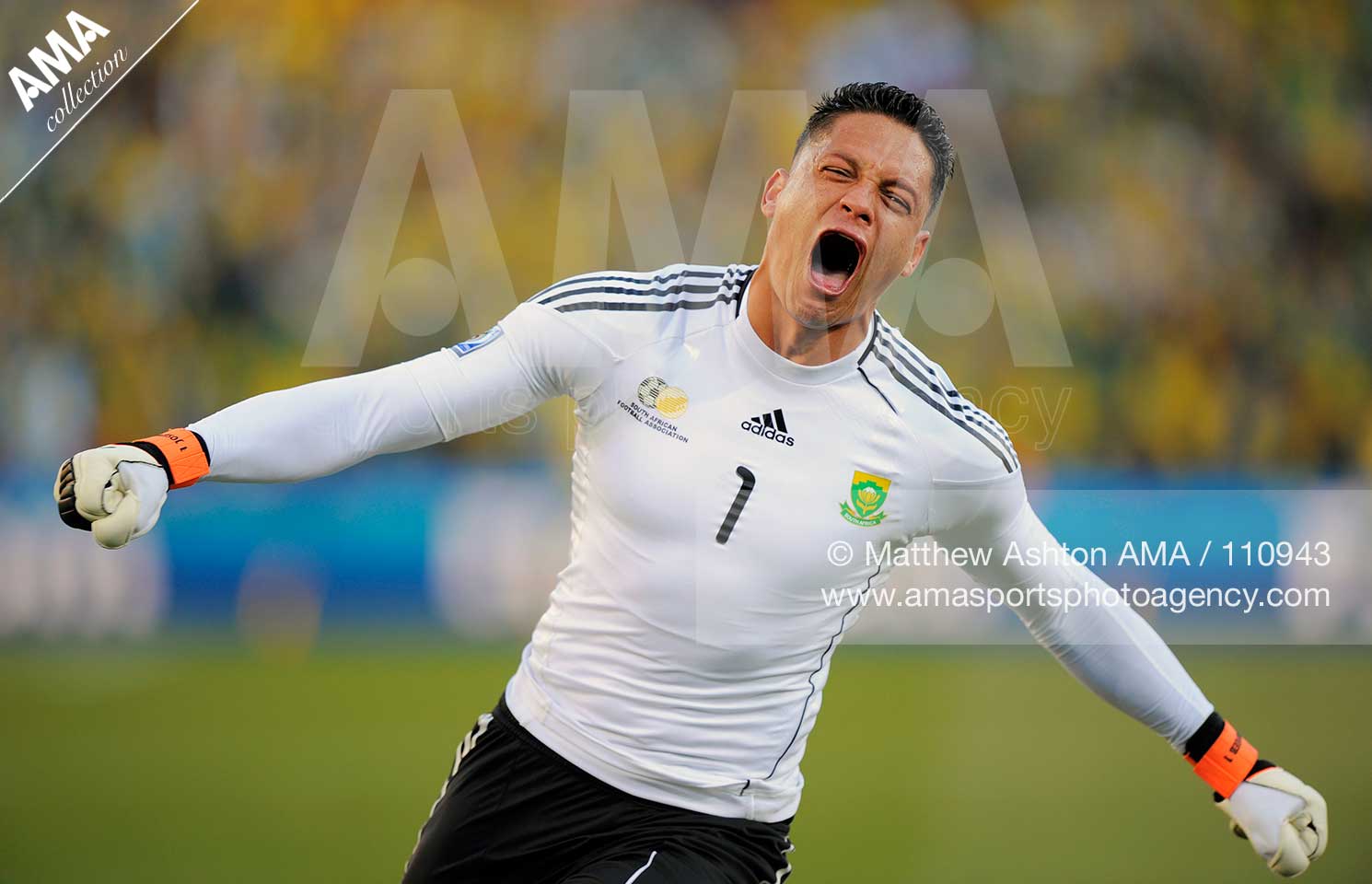 Moneeb Josephs of South Africa celebrates as his team score the first goal