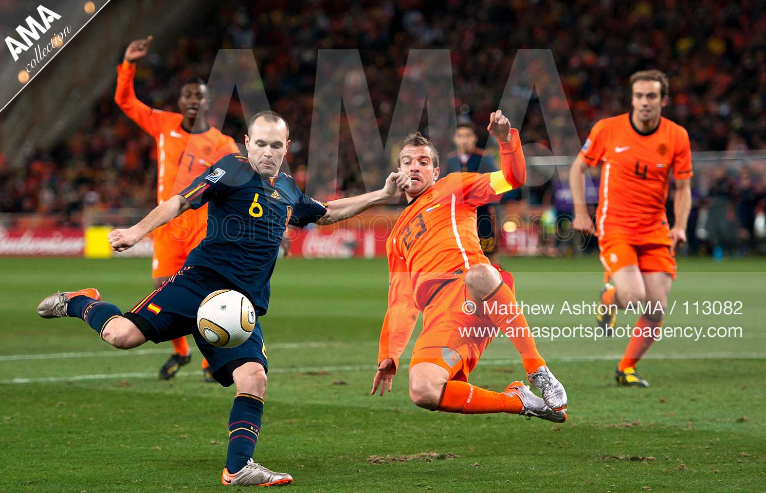 2010 FIFA World Cup South Africa Final - Netherlands v Spain Andres Iniesta of Spain scores a goal to make it 0-1