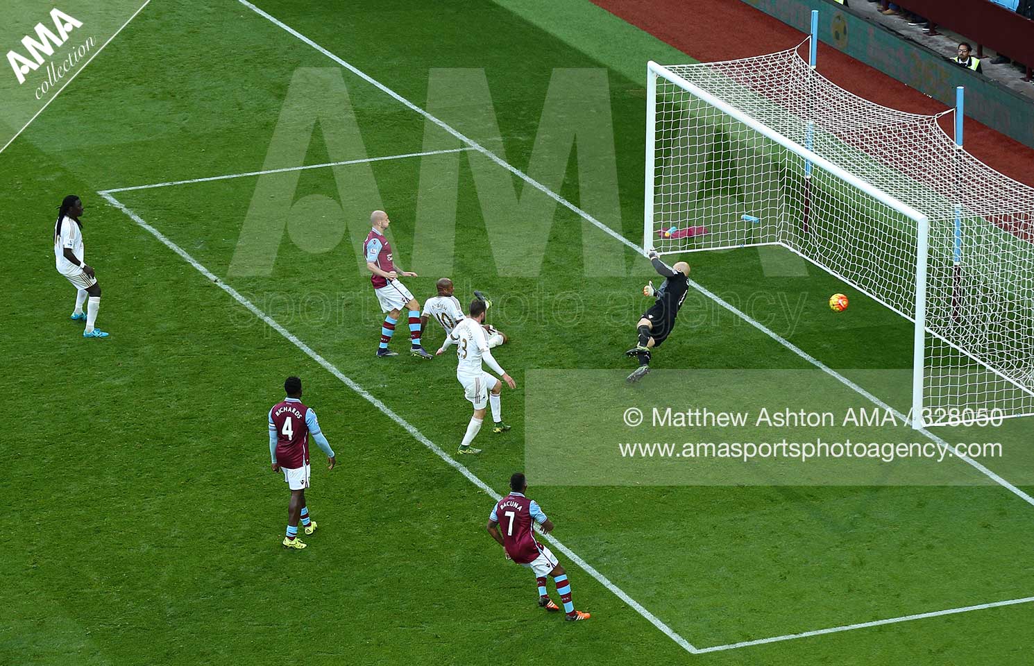 Barclays Premier League - Aston Villa  v Swansea City - Andre Ayew of Swansea City scores a goal to make it 1-2 