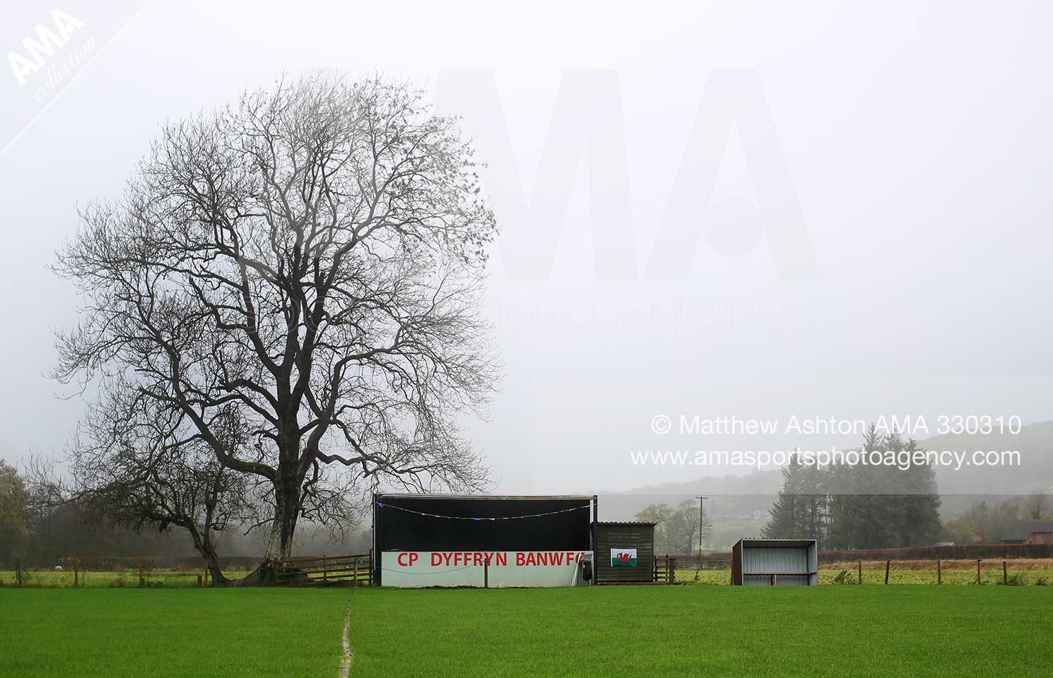 The stand and dug outs at Cae Morfa ground in Llangadfan Mid Wales, home of Dyffryn Banw F.C