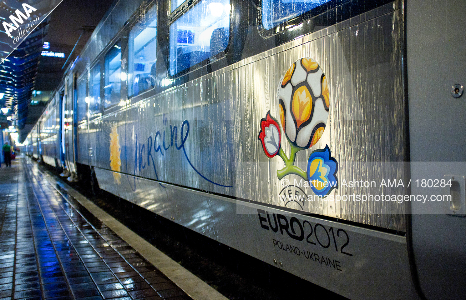 UEFA European Championships  Euro 2012 - Travel - Transport - The Hyundai Rotem HRSC2 train on a platform in Kiev  The State Rail Transport Administration, Ukraine Railways - also known as Ukrzaliznytsia, and Hyundai Corporation (South Korea) have signed 