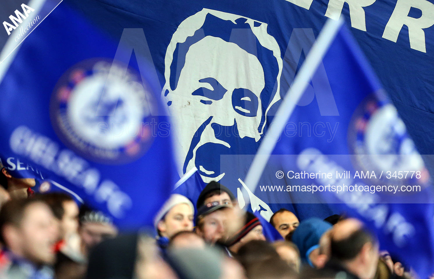 09 March 2016 UEFA Champions League Round of 16 Second Leg - Chelsea v Paris Saint Germain A giant banner of John Terry of Chelsea © Catherine Ivill / AMA 345778