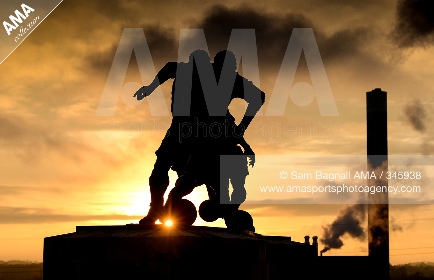 12 March 2016 Barclays Premier League - Stoke City v Southampton - The sun sets behind the Sir Stanley Matthews statue at the Britannia Stadium © Sam Bagnall / AMA 345938