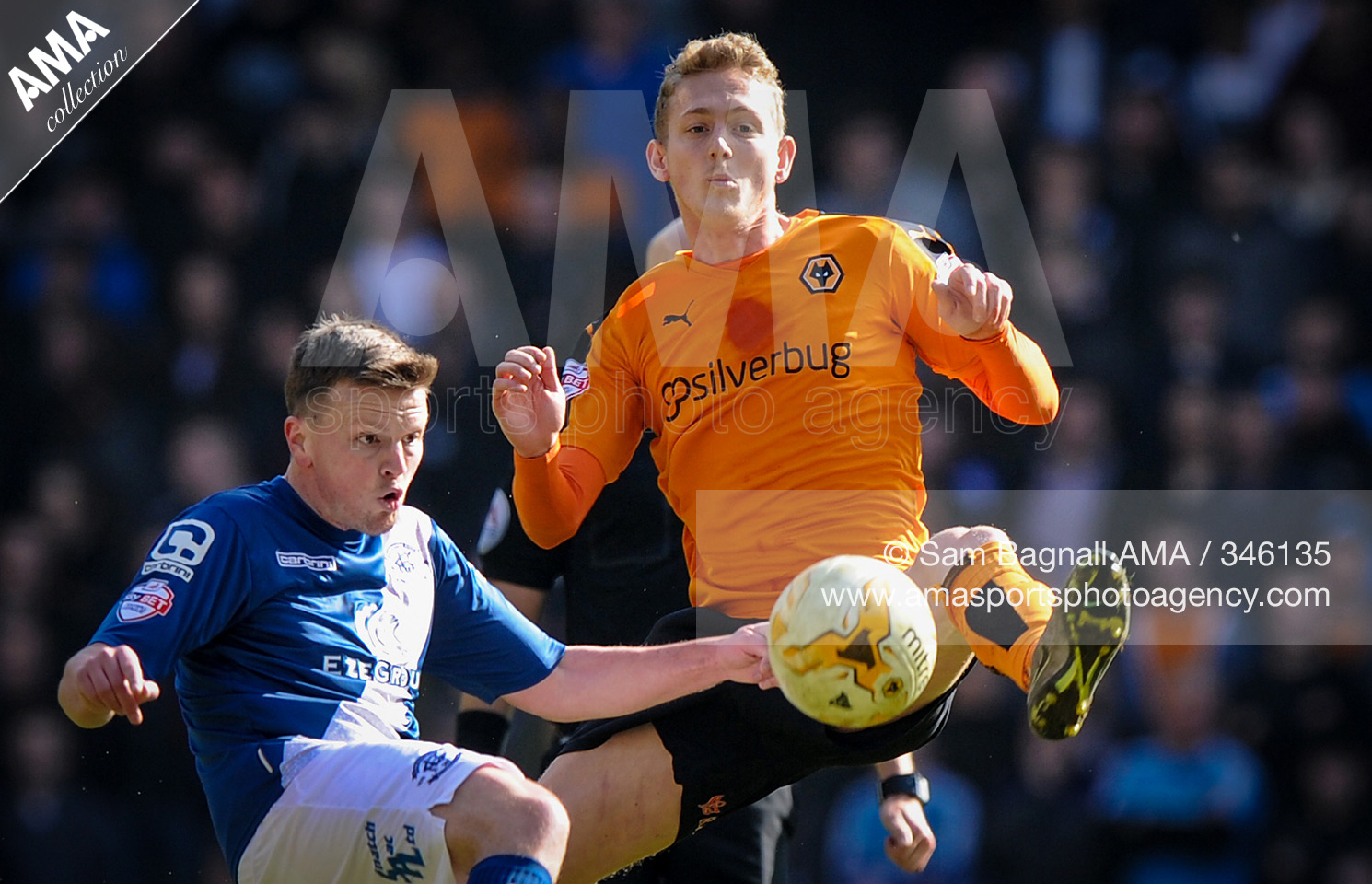 13 March 2016 Sky Bet Championship - Wolverhampton Wanderers v Birmingham City George Saville of Wolverhampton Wanderers and Stephen Gleeson of Birmingham City © Sam Bagnall / AMA 346135
