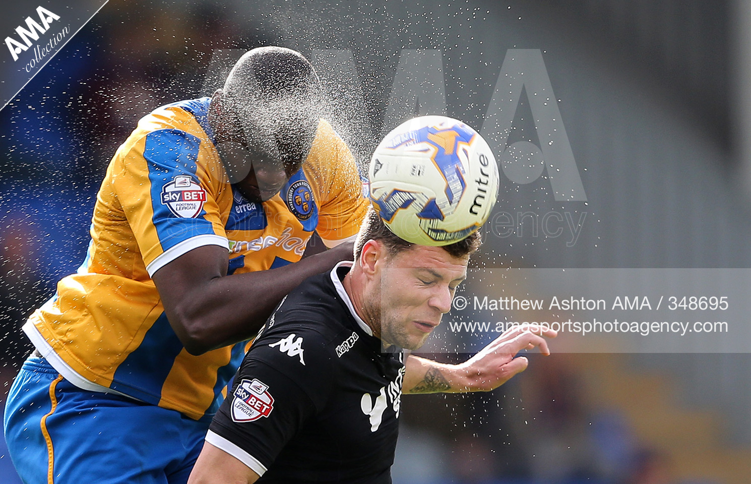 SkyBet Football League One - Shrewsbury Town v Wigan Athletic - Jermaine Grandison of Shrewsbury Town and Yanic Wildschut of Wigan Athletic