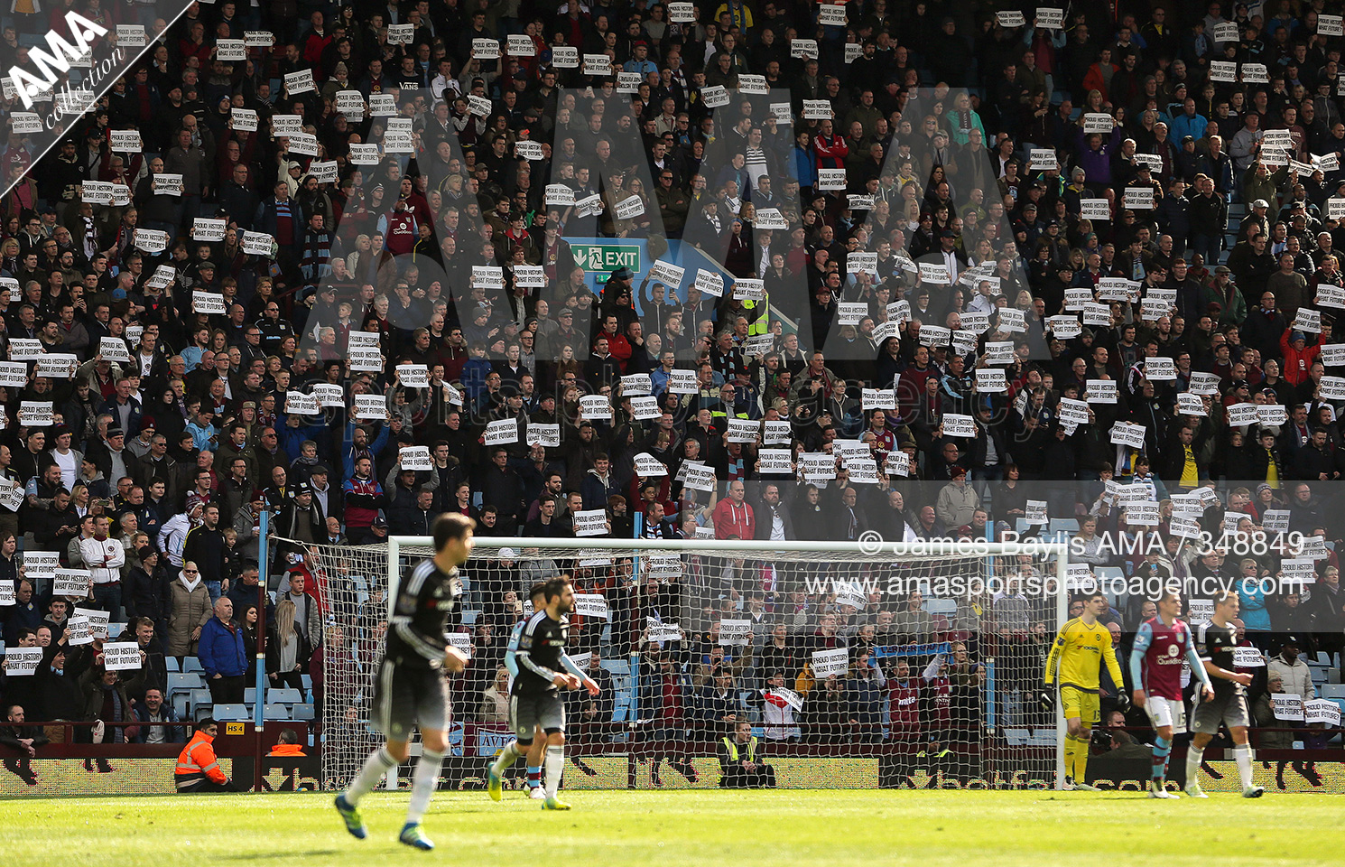 Barclays Premier League - Aston Villa v Chelsea - Aston Villa supporters in The Holte End hold up banners saying 'proud history what future