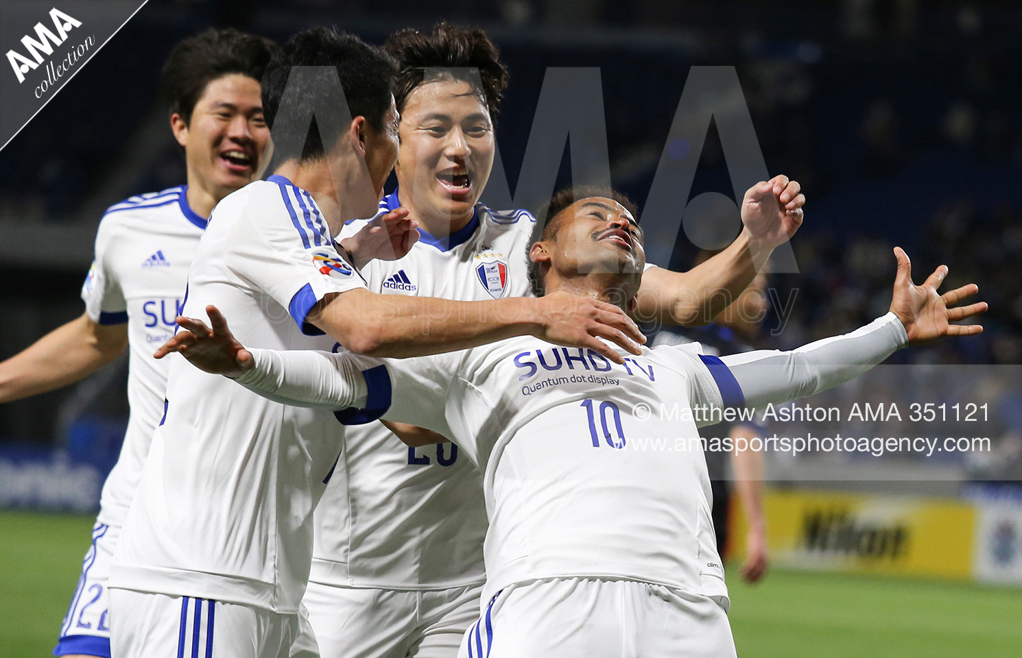 AFC Champions League Group G - Gamba Osaka v Suwon Samsung Bluewings - Santos of Suwon Samsung Bluewings celebrates after scoring a goal to make it 0-2 