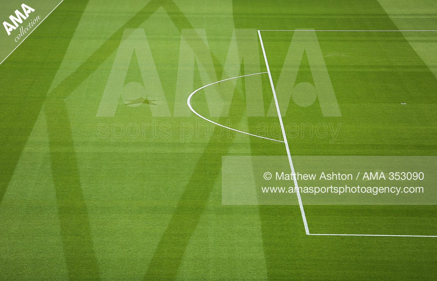 07 May 2016 - Barclays Premier League - Leicester City v Everton - General View of the Leicester pitch showing a special Champions pattern created by the ground staff © Matthew Ashton / AMA 353090