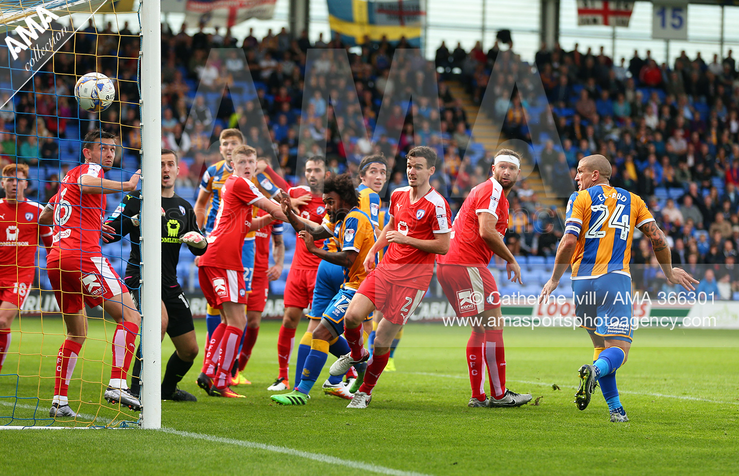 Sky Bet League One - Shrewsbury Town v Chesterfield - Adam El-Abd of Shrewsbury Town scores a goal to make it 2-1
