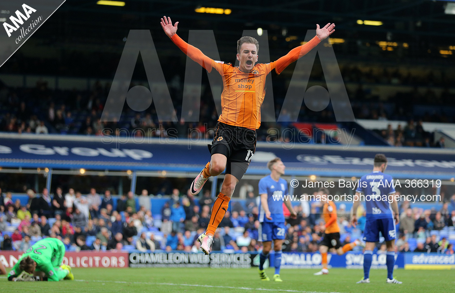 Sky Bet Championship - Birmingham City v Wolverhampton Wanderers - Jed Wallace of Wolverhampton Wanderers celebrates after Jon Dadi Bodvarsson scored a goal to make it 1-3